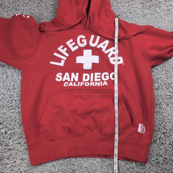 Vintage Lifeguard Hoodie Adult Small Red San Diego California Beach Sweatshirt - Picture 4 of 6